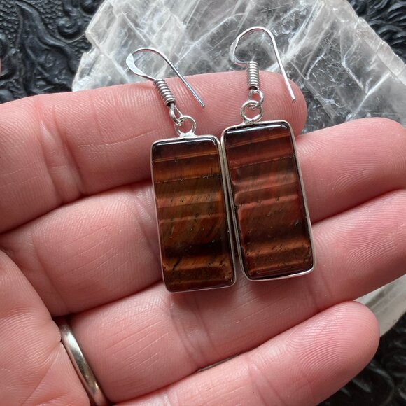 Red Tigers Eye Stone Crystal Jewelry Earrings - Picture 7 of 7